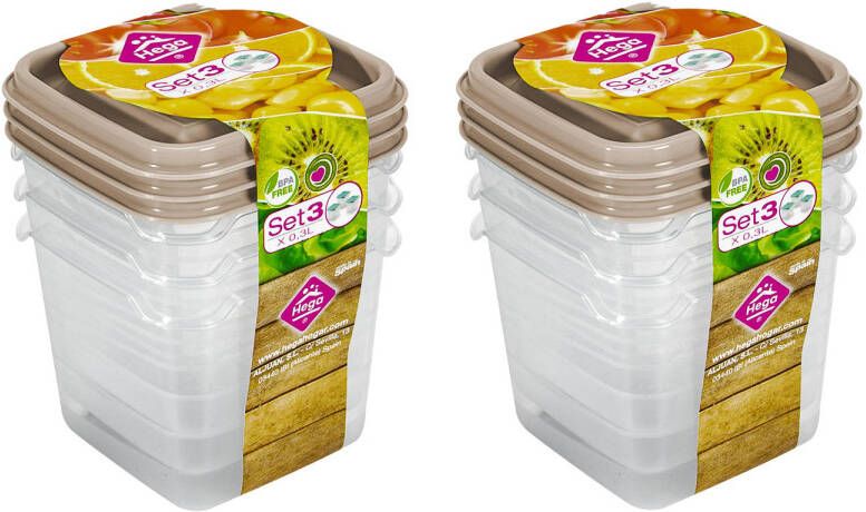 Hega hogar Vershoudbakjes set 6x stuks 0.3 liter transparant beige L8 x B8 x H11 cm Mealprep Maaltijden bewaren