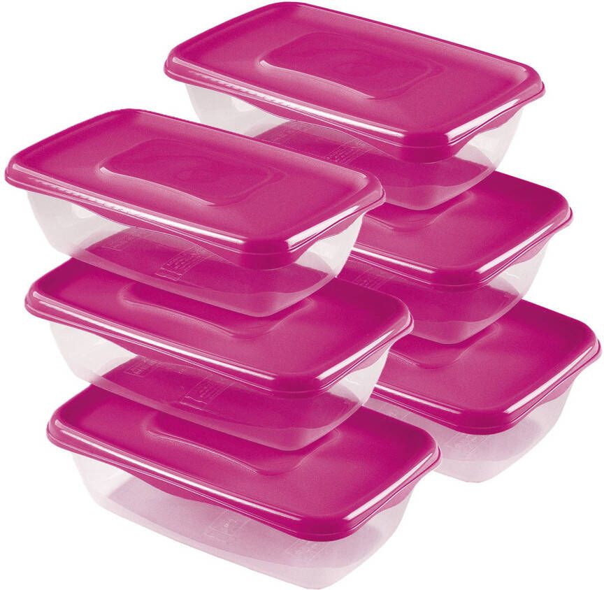 Hega hogar Vershoudbakjes set 6x stuks 0.9 liter transparant roze L20 x B12 x H8 cm Mealprep Maaltijden bewaren