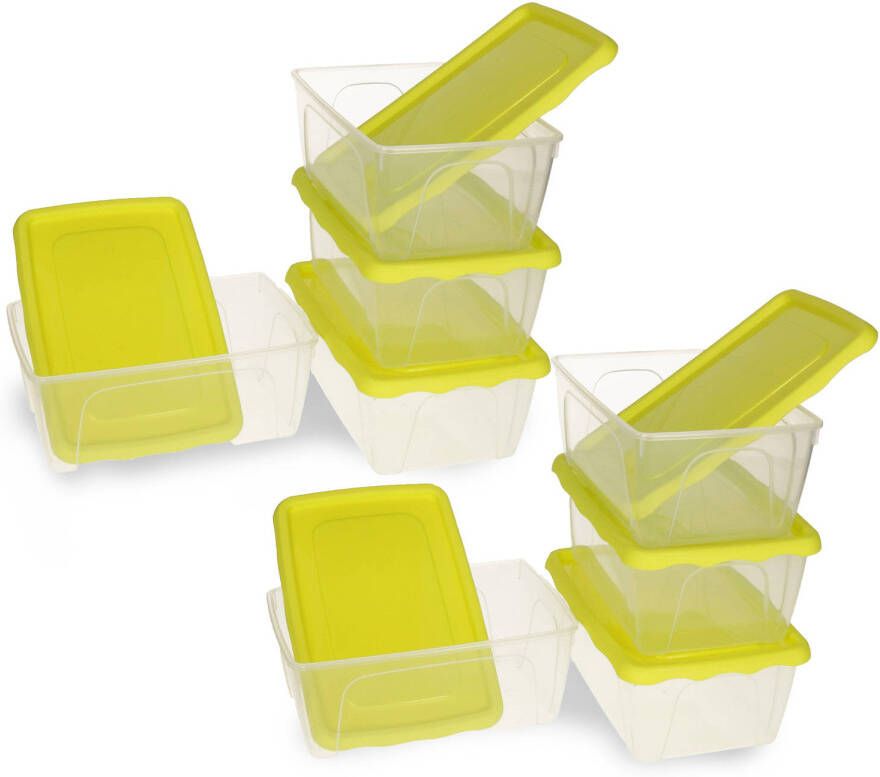 Hega hogar Vershoudbakjes set 8x stuks 1 liter transparant groen L18 x B12 x H12 cm- Mealprep Maaltijden bewaren