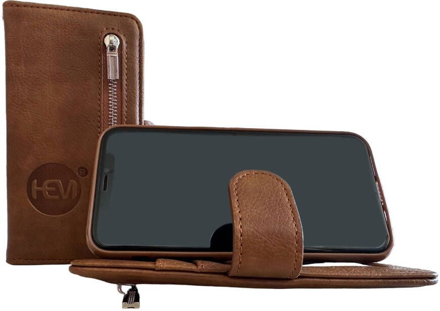 HEM Apple iPhone 12 Mini Bronzed Brown Leren Rits Portemonnee Hoesje Lederen Wallet Case TPU meegekleurde binnenkant