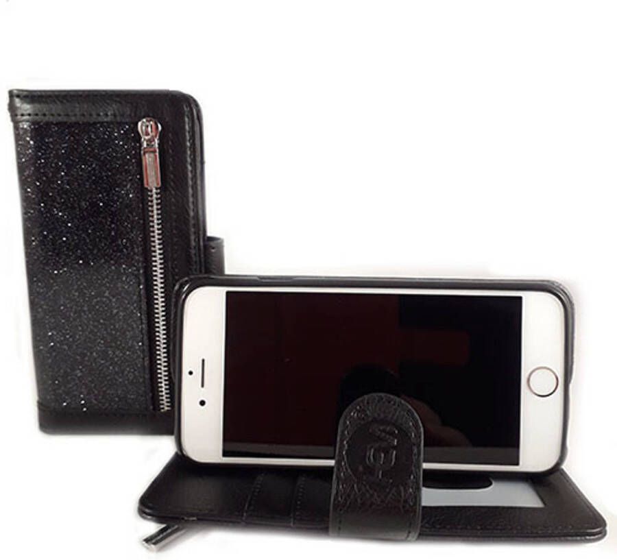 HEM Apple iPhone 12 Pro Max Magic Glitter Antique Black Leren Rits Portemonnee Telefoonhoesje