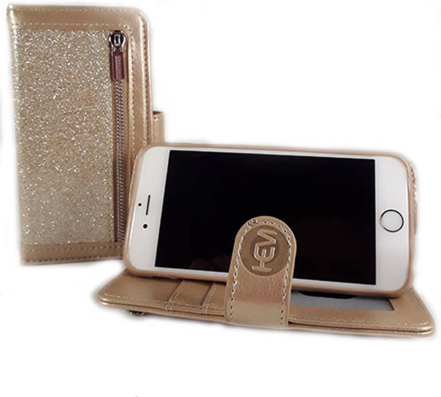 HEM Apple iPhone 12 12 Pro Magic Glitter Gold Leren Rits Portemonnee Telefoonhoesje