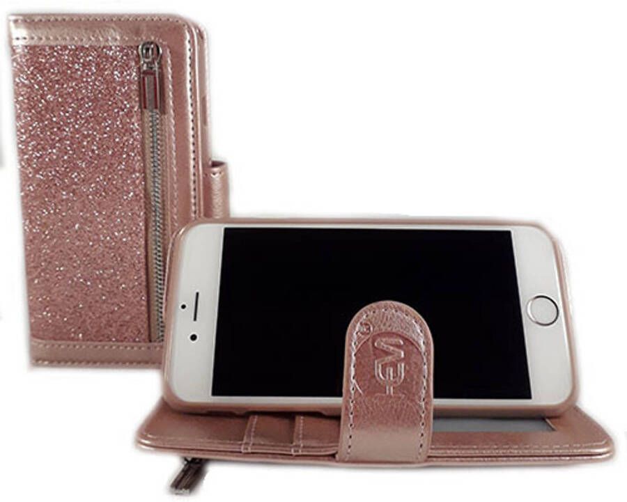 HEM Apple iPhone 12 Pro Max Magic Glitter Rose Gold Leren Rits Portemonnee Telefoonhoesje
