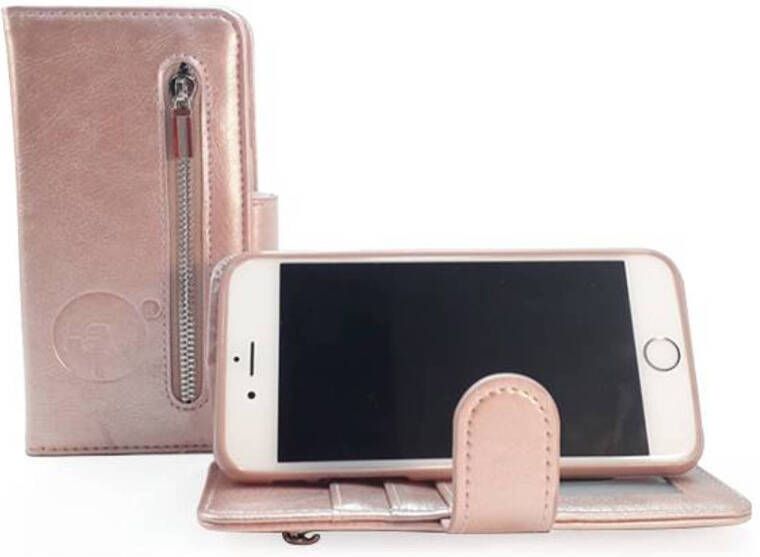 HEM Apple iPhone 12 Mini Rosé Gold Leren Rits Portemonnee Hoesje Lederen Wallet Case TPU meegekleurde binnenkant Book