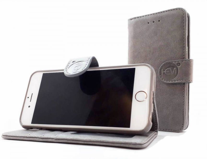 HEM Apple iPhone 12 Mini Vintage Grey Leren Portemonnee Hoesje Lederen Wallet Case TPU meegekleurde binnenkant- Book