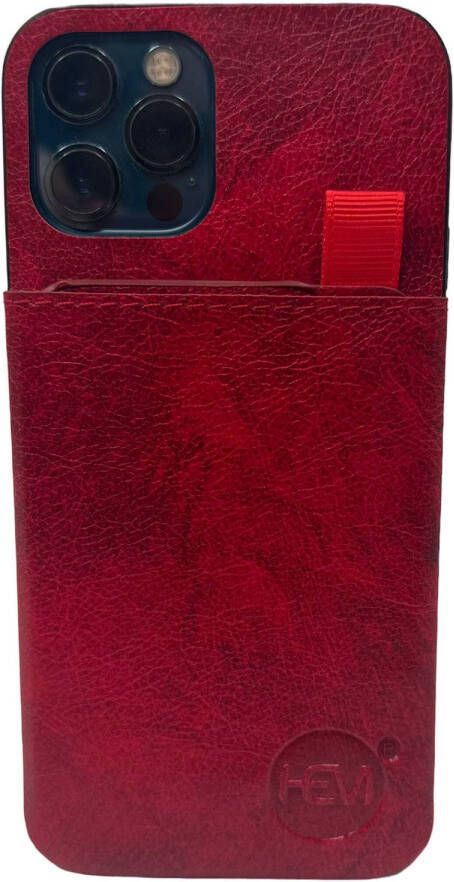 HEM Luxe Lederen Back Cover Geschikt voor iPhone 13 Mini Rood Telefoonhoesje Achterkant voor 3 pasjes