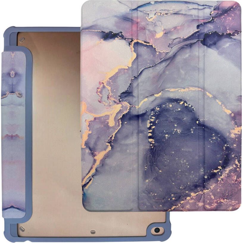 HEM Marble Purple iPad hoes geschikt voor iPad 10.2 (2019 2020 2021)-10.2 inch Vouwbare Cover Met Stylus opbergvakje