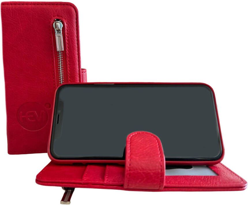 HEM Apple iPhone 12 Mini Burned Red Leren Rits Portemonnee Hoesje Lederen Wallet Case TPU meegekleurde binnenkant Book