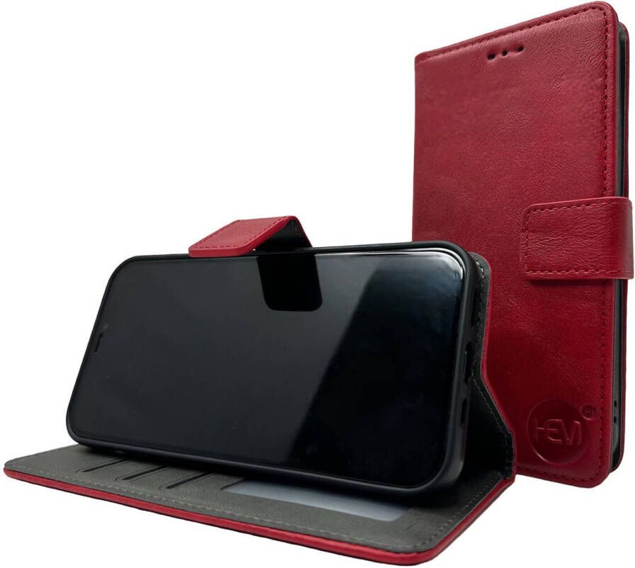 HEM Stylish Book Case (geschikt voor iPhone 15 Plus) hoesje met 3 pasjesuitsnedes + fotovakje Portemonneehoesje Rood