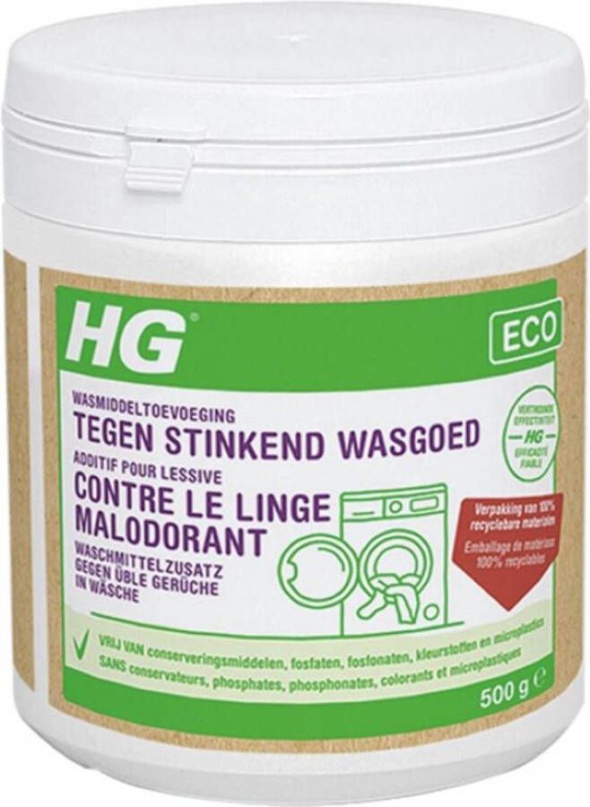 HG ECO wasmiddeltoevoeging tegen stinkend wasgoed 2 Stuks! 500g de duurzame wasmiddeltoevoeging tegen alle nare ge