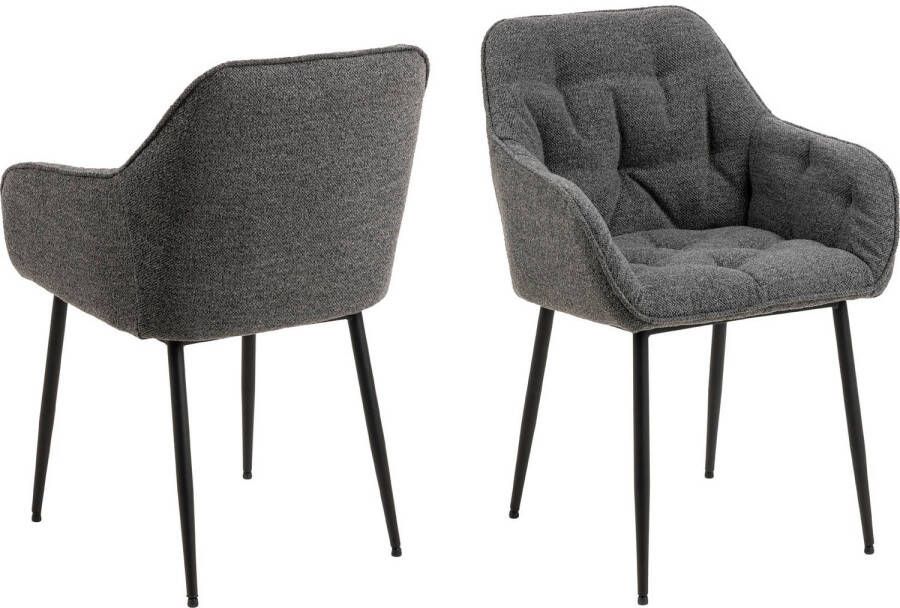 Hioshop 2 x Brase eetkamerstoel met armleuningen grijs.