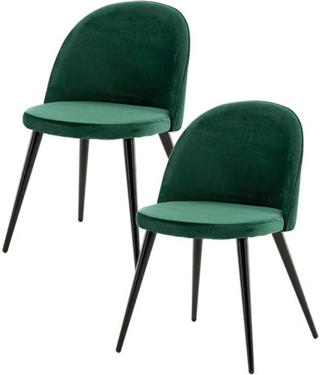 Hioshop 2 x Skagen eetkamerstoel velours groen zwart.