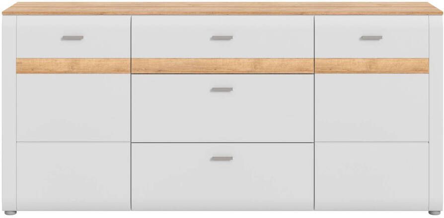 Hioshop Ashton dressoir 2 deuren 3 laden mat lichtgrijs eik decor.