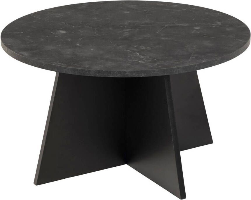 Hioshop Axita salontafel diameter 70 cm zwart marmerprint zwart.