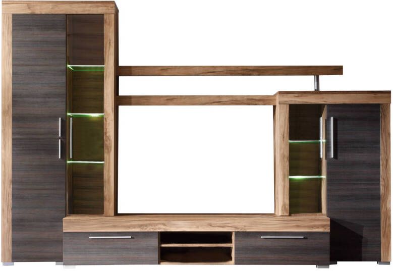 Hioshop Borak wandkast opstelling incl verlichting walnoot decor touchwood decor.