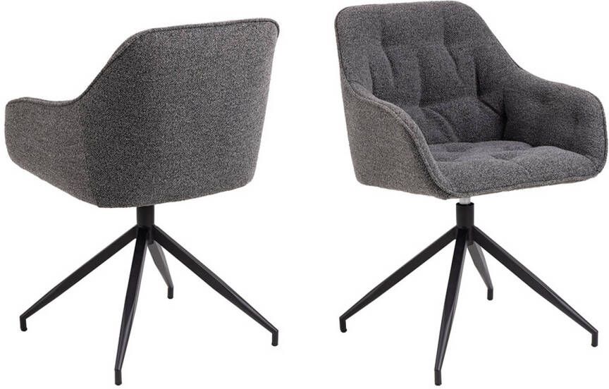 Hioshop Brasis eetkamerstoel met armleuningen draaifunctie donkergrijs.