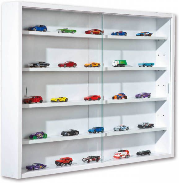 Hioshop Comit vitrinekast voor wandmontage 2 glazen deuren wit.