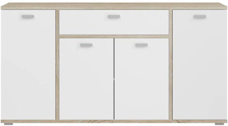 Hioshop Cosmo dressoir 4 deuren 1 lade wit eik decor.