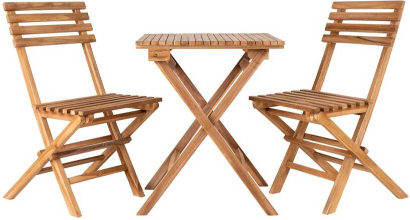 Hioshop Cuenca café ingesteld set met tafel en 2 stoelen buitenshuis teak.