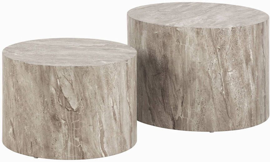 Bendt Ronde Salontafel Flavian Marmerlook Set van 2 stuks Grijs