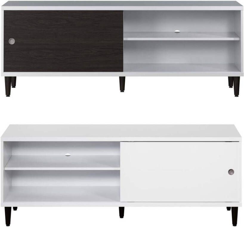 Hioshop Evolution TV-meubel 1 deur 2 planken wit zwart.