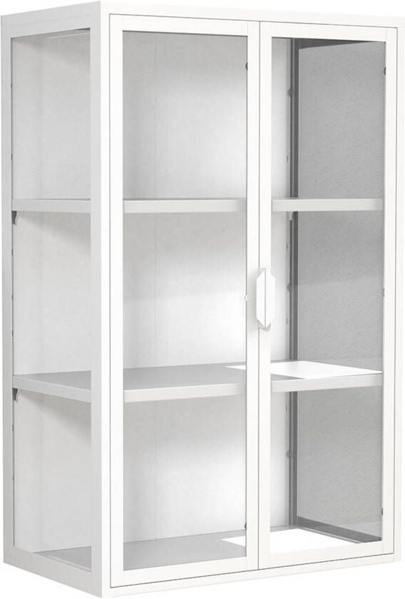 Hioshop FlokasVL vitrinekast wandmontage 2 deuren wit.