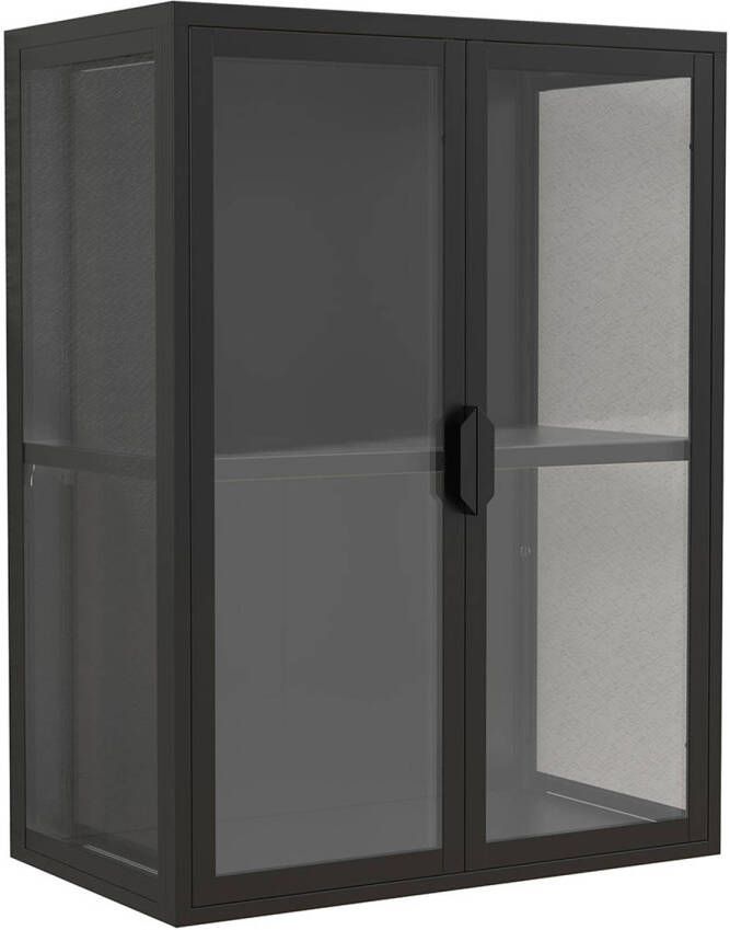 Hioshop FlokasVM vitrinekast wandmontage 2 deuren zwart.