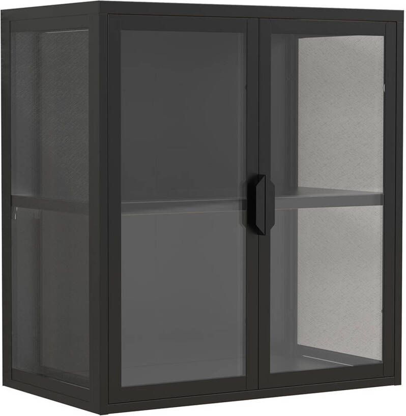 Hioshop FlokasVS vitrinekast wandmontage 2 deuren zwart.