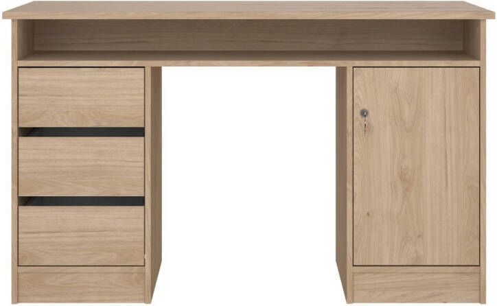 Hioshop FunctionPlus bureau met slot 1 deur 3 laden okkernoot decor.