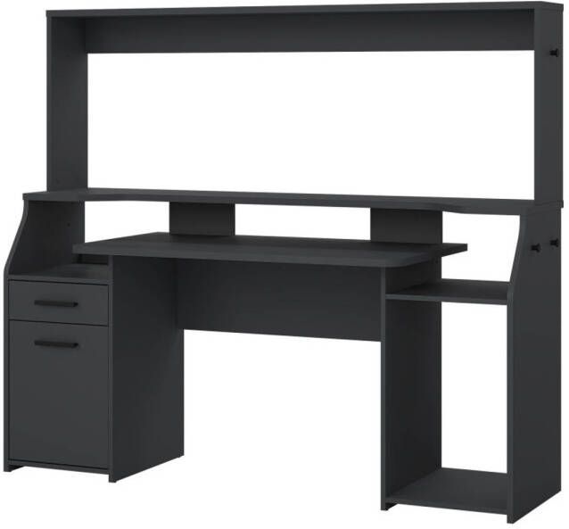 Hioshop FunctionPlus bureau met wandkast planken 1 deur 1 lade grijs mat.