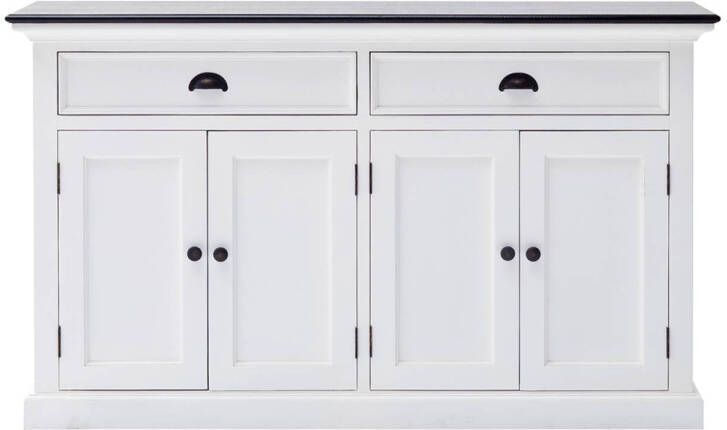 Hioshop HalifaxContrast dressoir met 4 deuren en 2 lades in wit met zwart bovenblad.