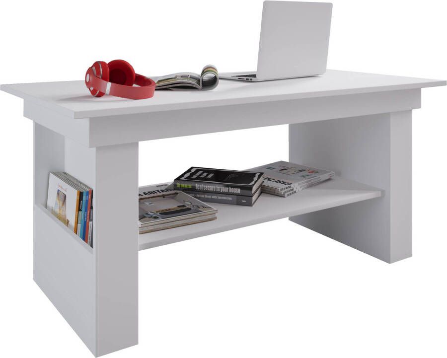 Hioshop Kobila salontafel met 1 plank en 2 vakkenwit.