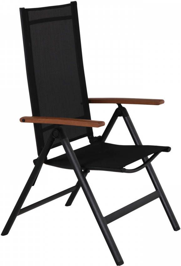 Hioshop Set van 2 Lamira tuinstoel verstelbare stoel zwart en teak armleuningen.