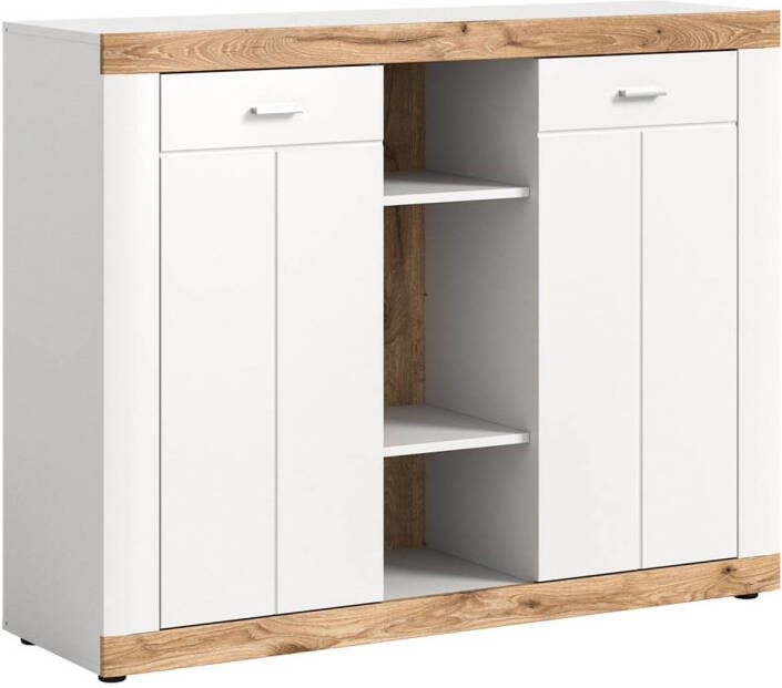 Hioshop Laredo dressoir 2 deuren 2 planken mat wit eik decor wit.