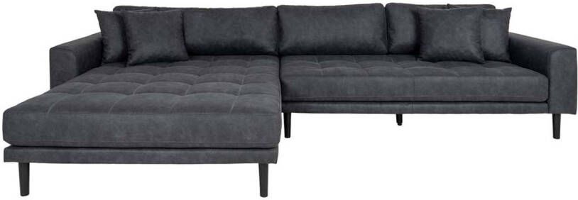 Hioshop Lido bank met chaise longue links gericht met 4 kussens donkergrijs.