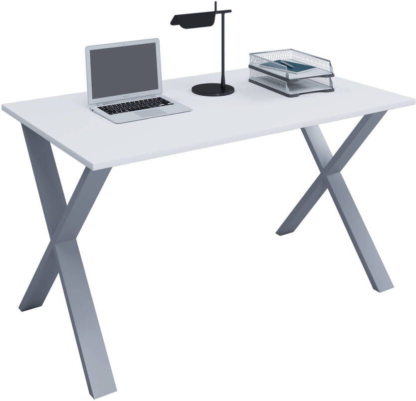 Hioshop Lona Bureau 140x50 cm X-frame wit zilverkleurig.