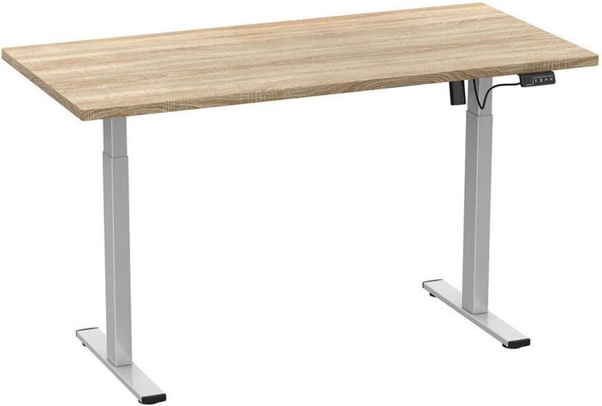 Hioshop LonaE bureau elektrische hef- en daalfunctie 110x50x71-120cm eik decor zilverkleurig.