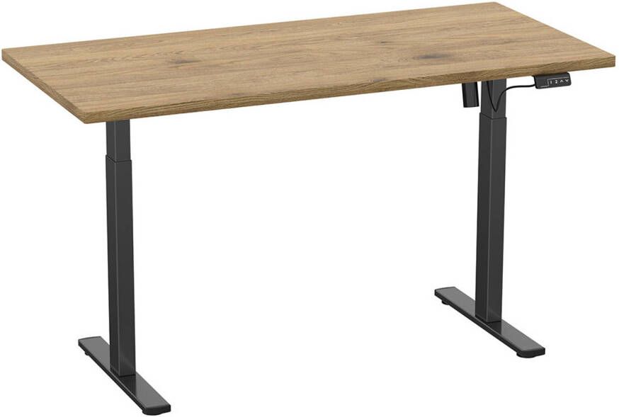 Hioshop LonaE bureau elektrische hef- en daalfunctie 110x50x71-120cm eik decor zwart.