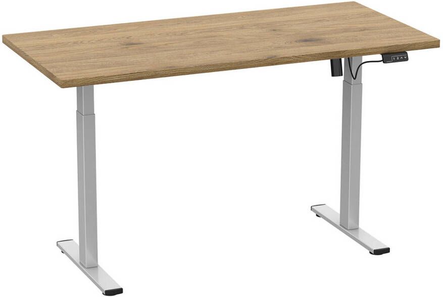 Hioshop LonaE bureau elektrische hef- en daalfunctie 110x80x71-120cm eik decor zilverkleurig.