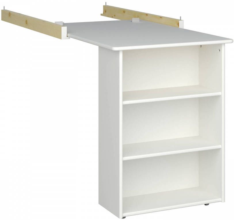 Hioshop Molly Oscar Kids bureau Uitschuifbaar tafelblad met 3 planken gebroken witte lak.