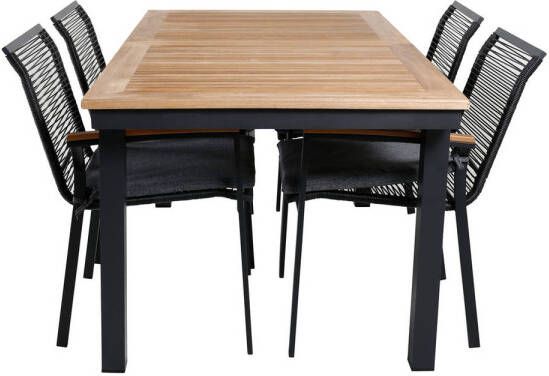 Hioshop Panama Tuinmeubelset Tafel 90x152 210cm En 4 Stoel Dallas Zwart Naturel.