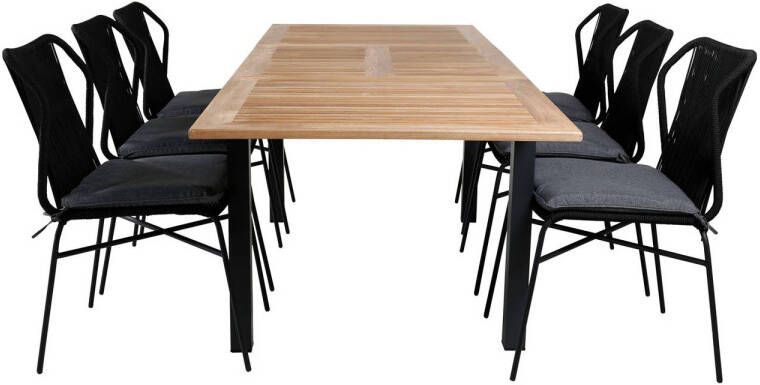 Hioshop Panama Tuinmeubelset Tafel 90x152 210cm En 6 Stoel Julian Zwart Naturel.