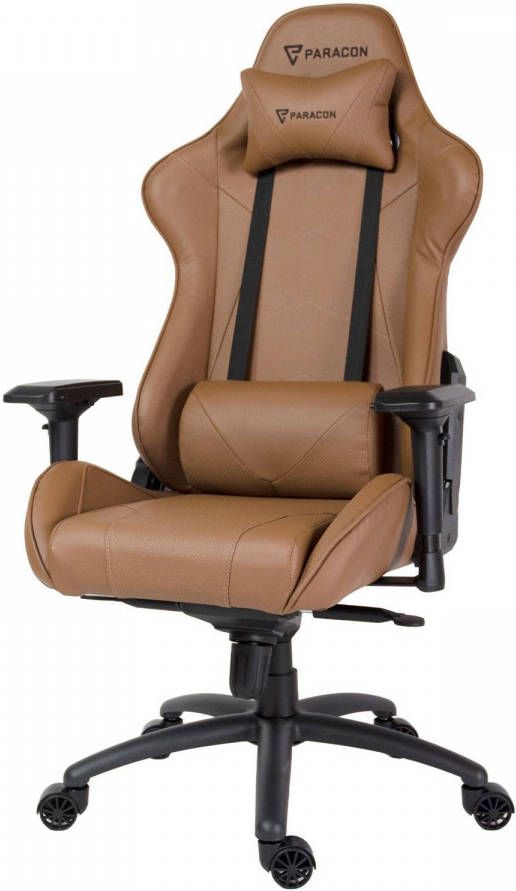 Hioshop Paracon Knight Pro gamestoel incl. kussen voor nek en lenden cognac.