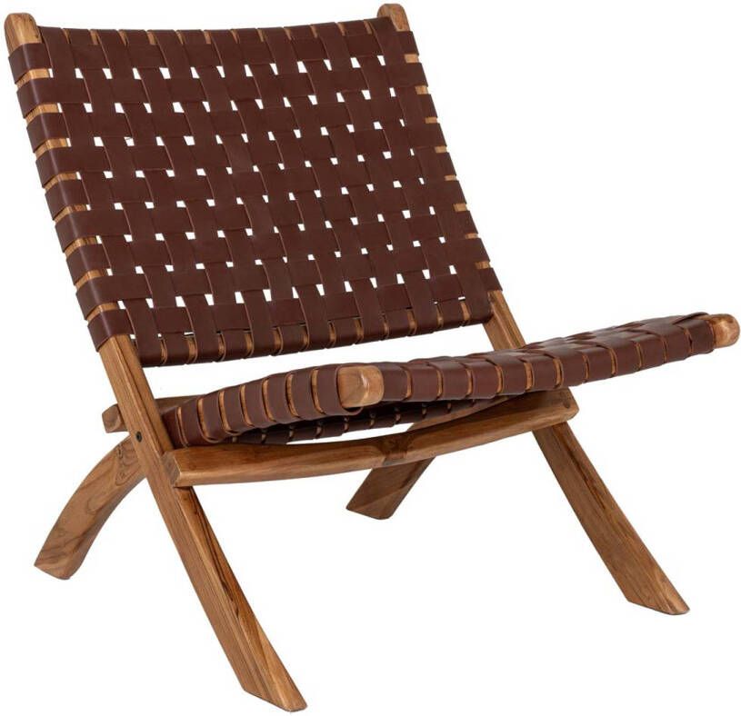 Hioshop Perugia fauteuil stoel opvouwbaar leer teak.