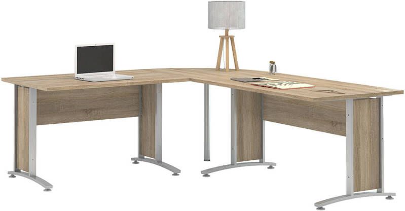 Hioshop Prisme bureau A eiken decor en zilvergrijs staal.