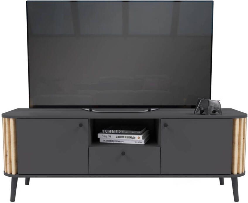 Hioshop Pure TV-meubel 2 deuren 1 lade 1 plank grijs eik decor.