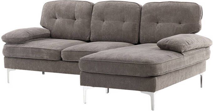 Hioshop Remis bank chaise longue bank rechtse donkergrijs.