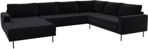 Hioshop Rollo Hoekbank Met Chaise Longue En Zwarte Poten. Antracietgrijs linksdraaiend