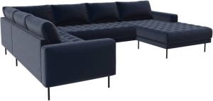 Hioshop Rollo Hoekbank Met Chaise Longue En Zwarte Poten. Donkerblauw rechtsdraaiend