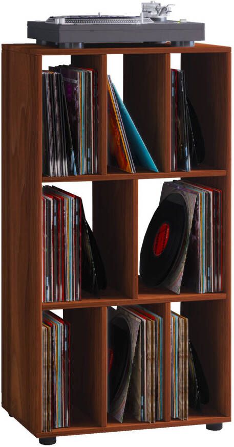 Hioshop Schaltino wandkast retro voor LP-platenrek 8 plankenKernnoten decor.